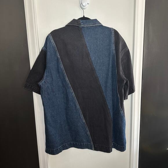 NEW Feng Chen Wang Men's Black Blue Stripe Denim Button Down Shirt Size XL - Picture 6 of 12